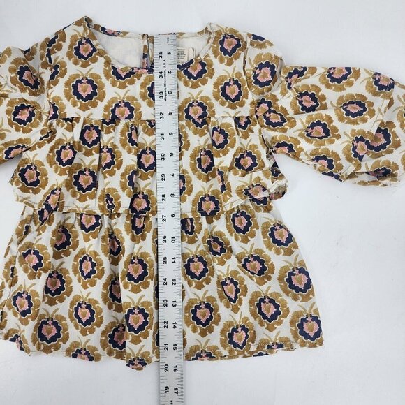 Peek Girls Boho Patterned Ruffled Front Cotton 3/4 Sleeve Blouse Size M 6-7 - Picture 10 of 10